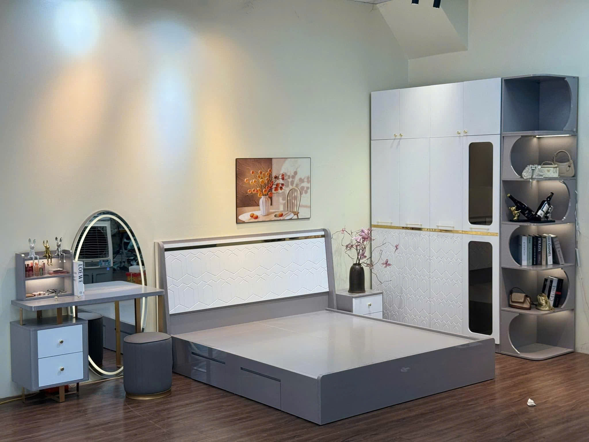 Combo giường tủ gỗ công nghiệp soi trám