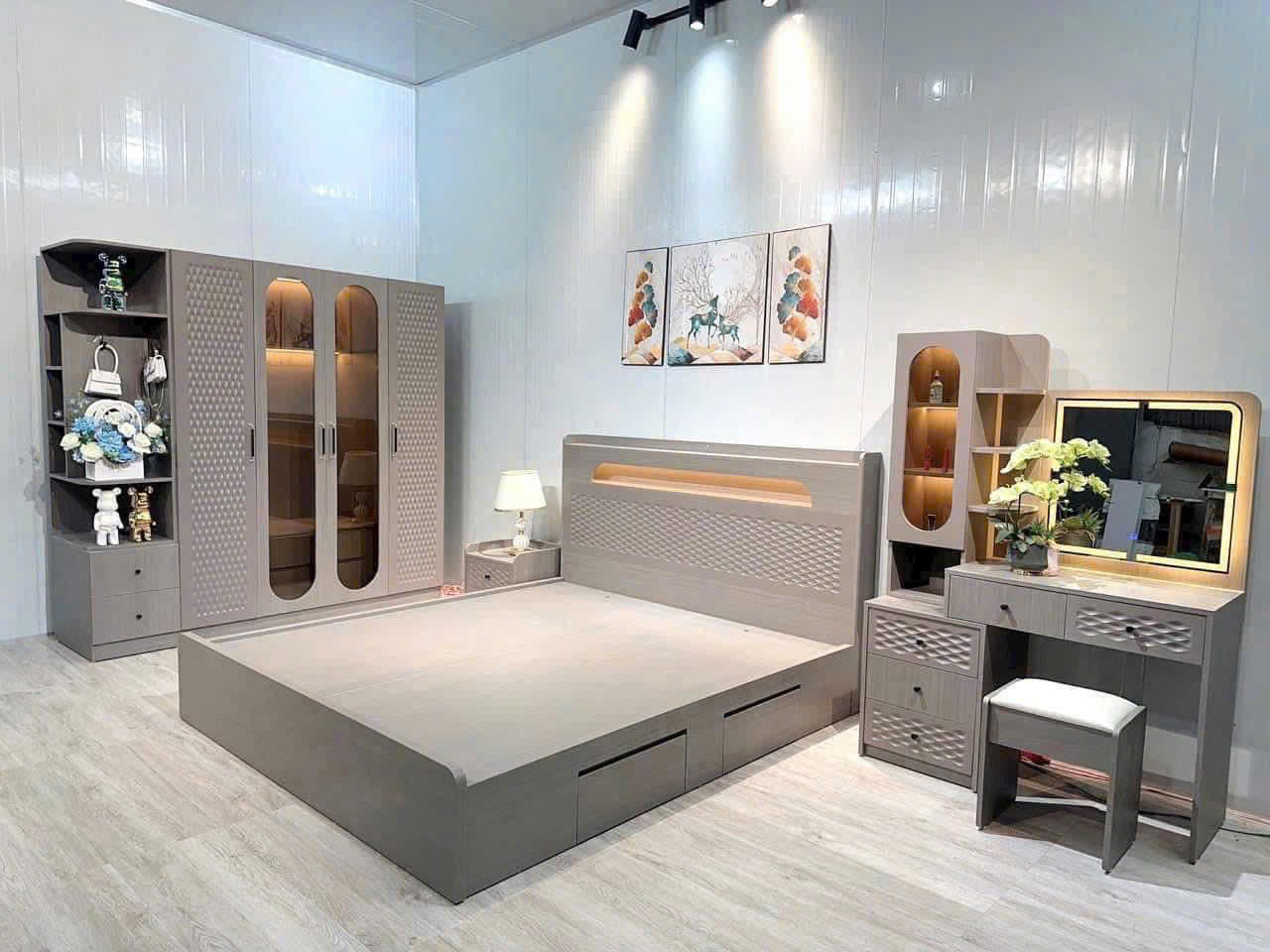 Combo giường tủ gỗ công nghiệp soi trám