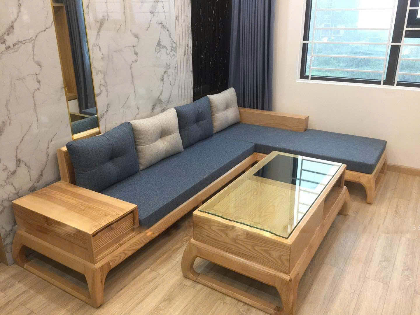 Bàn ghế gỗ góc L