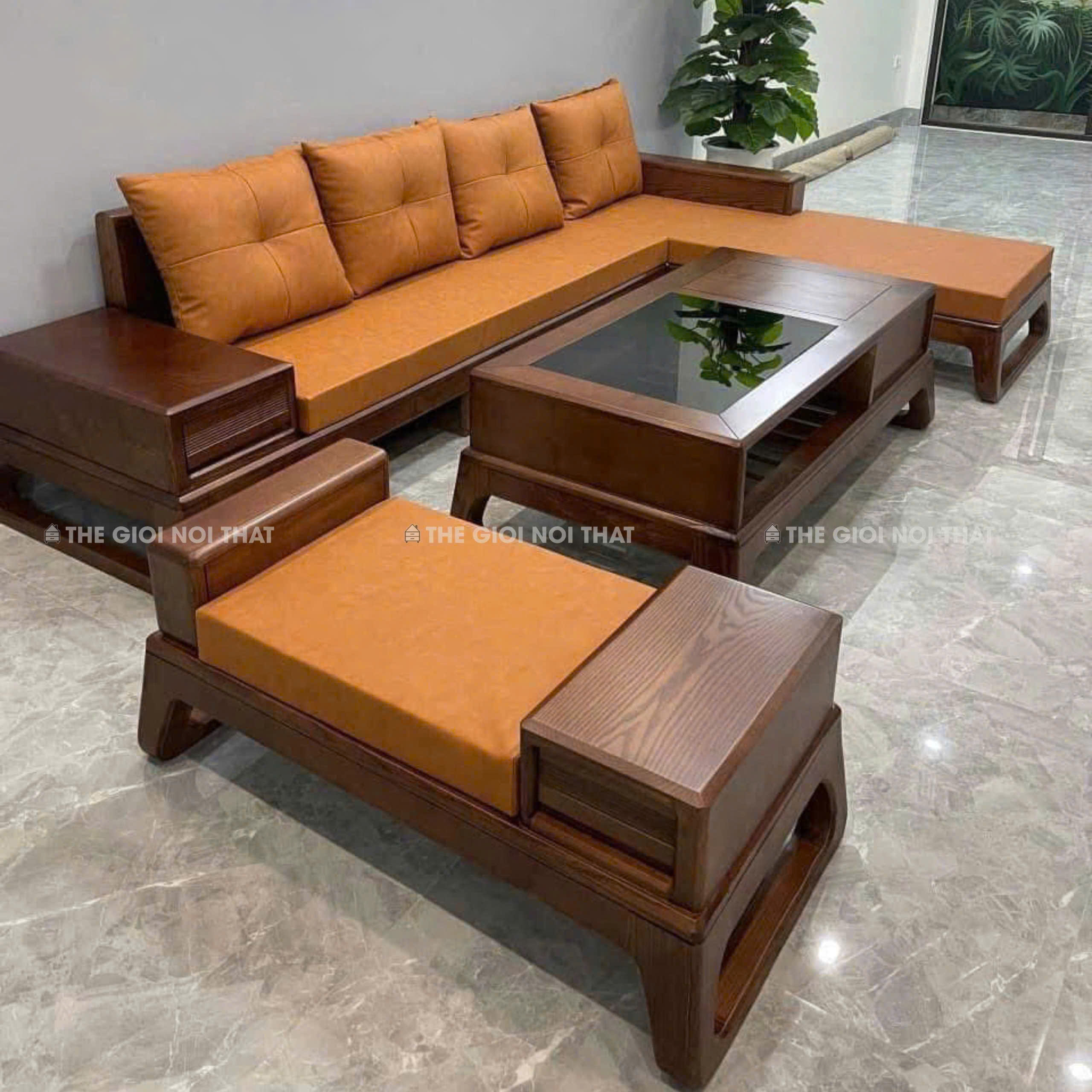 Bộ Sofa Gỗ Sồi Chữ L Hiện Đại