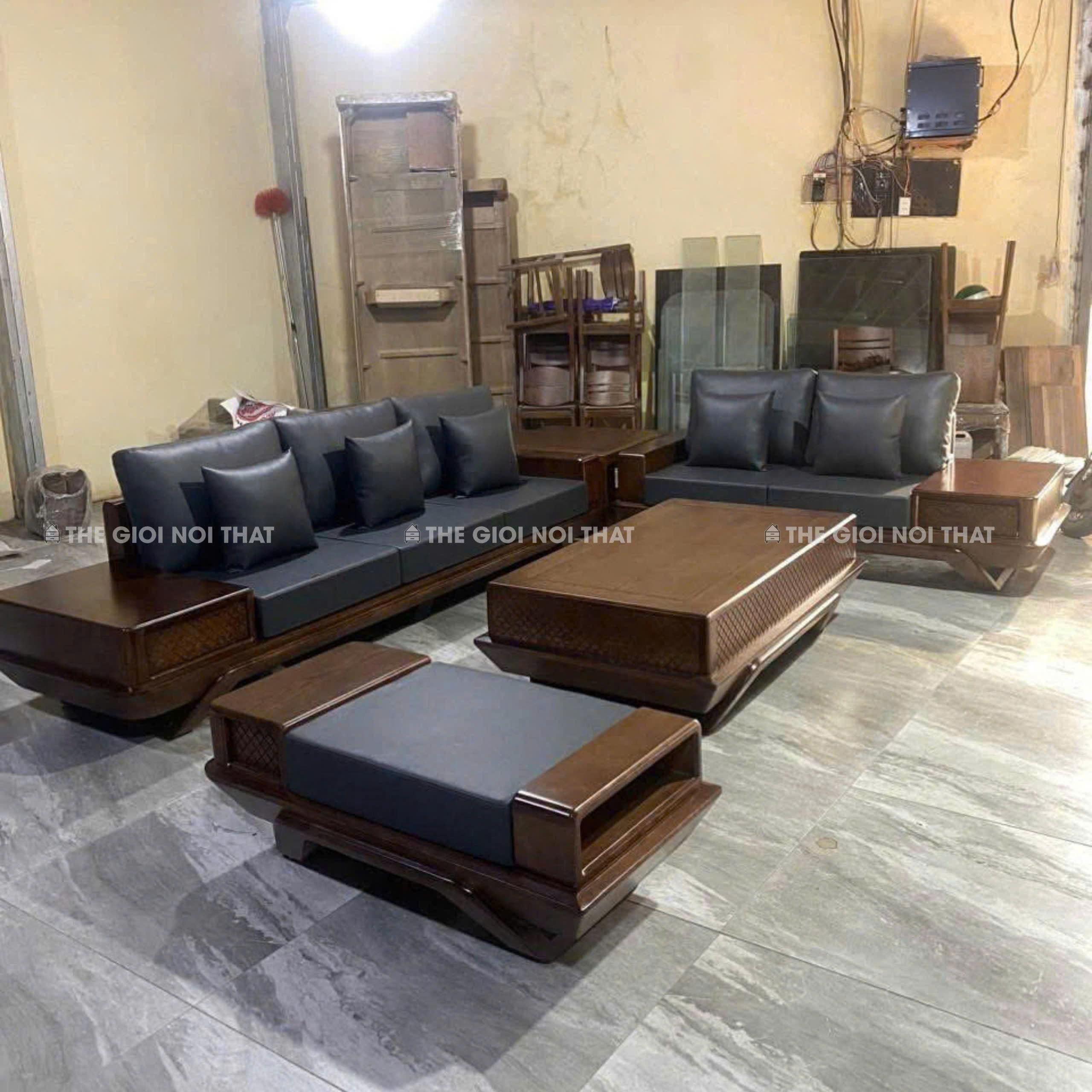 Bộ sofa 2 văng chân thuyền cong