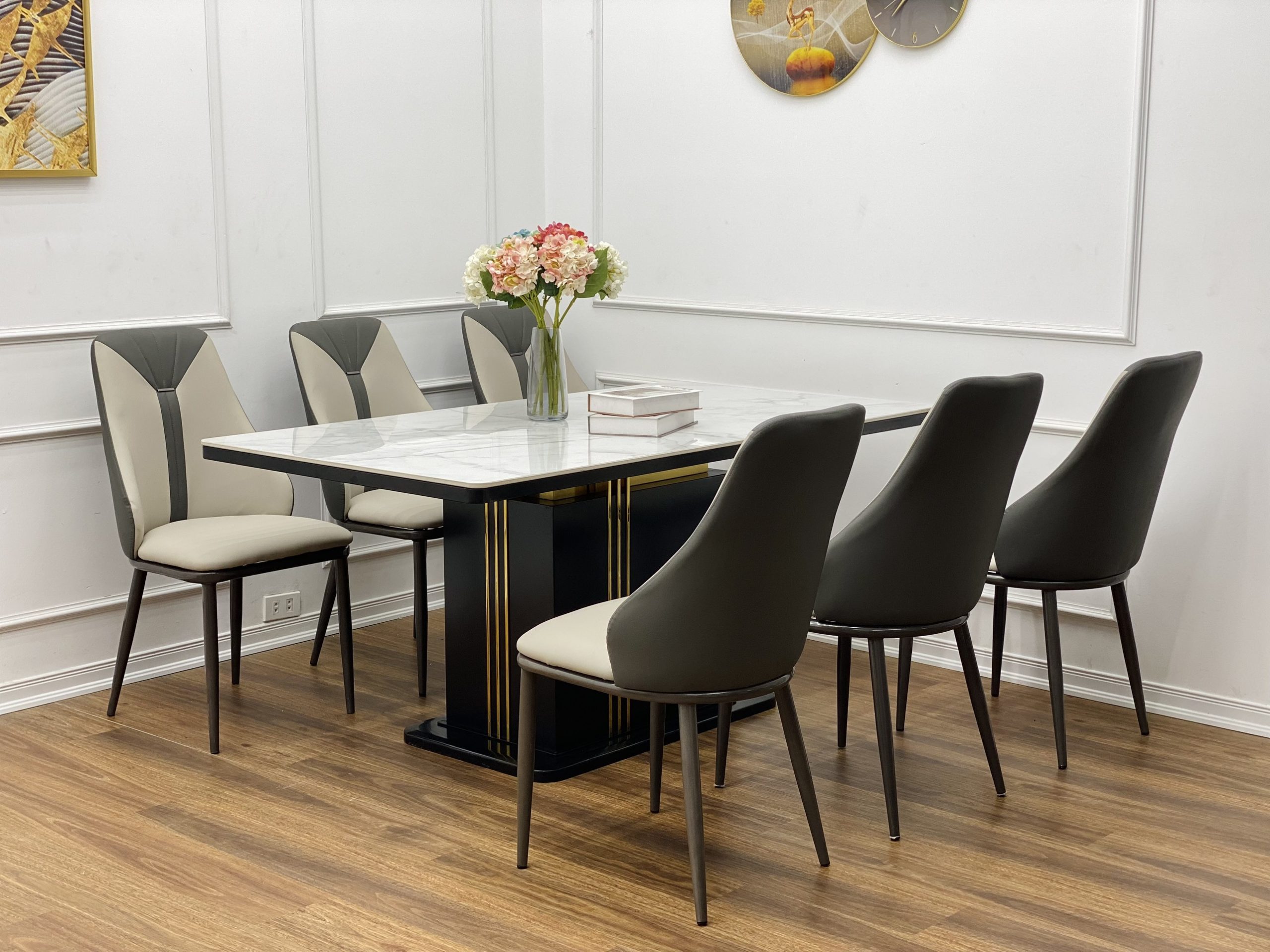 Bộ Bàn Ăn 6 Ghế Mặt Đá Châu Âu Ghế Nhập Khẩu Spos Cải