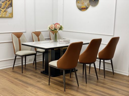 Bộ Bàn Ăn 6 Ghế Mặt Đá Châu Âu Ghế Nhập Khẩu Spos Cải - Ảnh 2