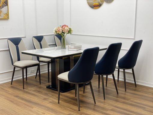 Bộ Bàn Ăn 6 Ghế Mặt Đá Châu Âu Ghế Nhập Khẩu Spos Cải - Ảnh 3