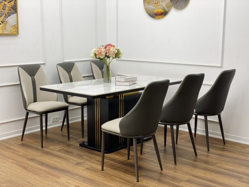 Bộ Bàn Ăn 6 Ghế Mặt Đá Châu Âu Ghế Nhập Khẩu Spos Cải - Ảnh 4