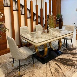 Bộ bàn ăn mặt đá Luxury + ghế Yatoro