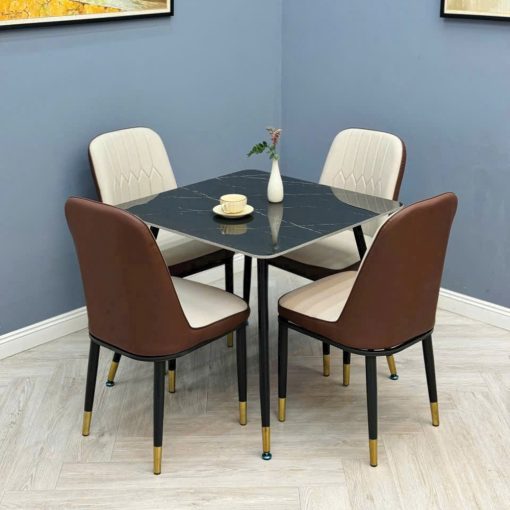 Bộ Bàn Ăn Vuông Mặt Đá Ceramic 4 Ghế Monet Nhập Khẩu - Ảnh 2
