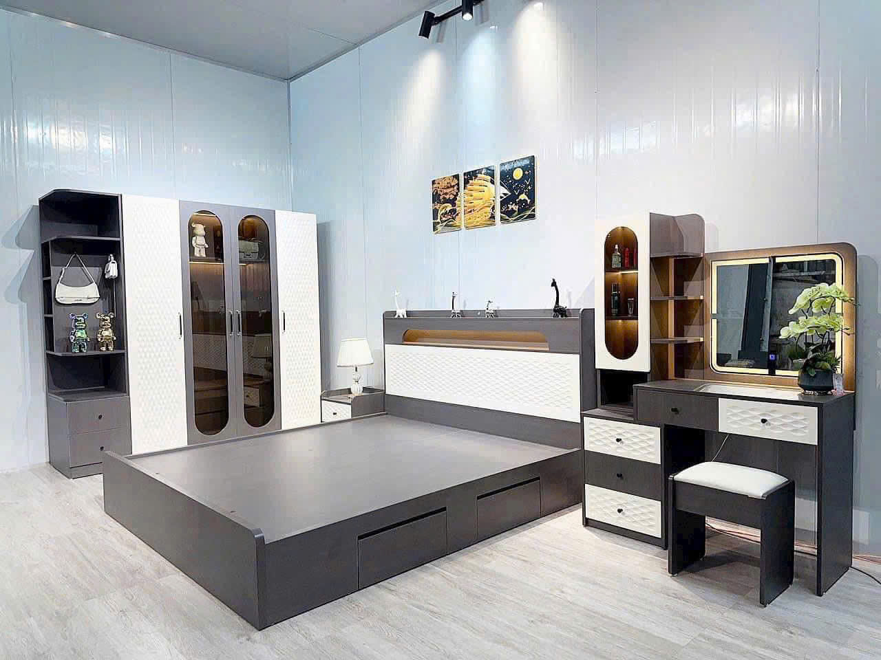 Combo giường tủ gỗ công nghiệp soi trám - Ảnh 2