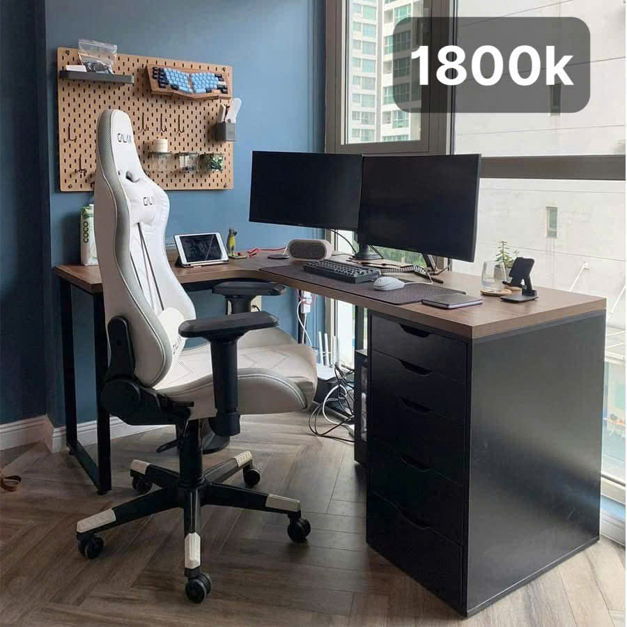 Bàn làm việc chữ L khung thép sơn tĩnh điện hiện đại